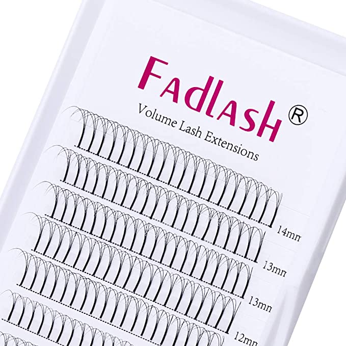 Premade Volume Eyelash Extensions 8~20mm Volume Lash Extensions C Curl 0.10mm 3D Eyelash Extensions by FADLASH (3D-0.10-C,12mm)