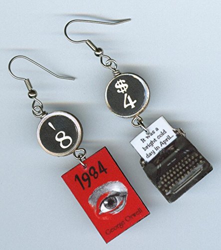Book Cover Earrings - George Orwell 1984 quote - Typewriter Key jewelry - Dystopian novel - graduation teachers readers bookish literary gift