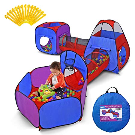 Yoobe 5-Piece Kids Play Tents Crawl Tunnels and Ball Pit Popup Bounce Playhouse Tent with Basketball Hoop for Indoor and Outdoor Use with Carrying Case