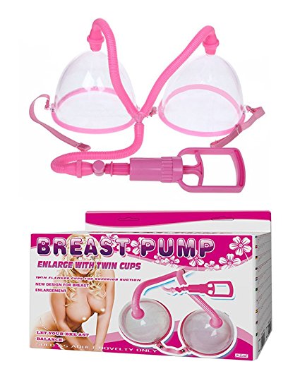 HenMerry Dual Vacuum Suction Cup Breast Enlargement Pump Set (Pink - Hand Pump)
