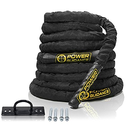 POWER GUIDANCE Battle Rope - 15quot2lsquorsquo Width Poly Dacron 304050ft Length Exercise Undulation Ropes - GYM Muscle Toning Metabolic Workout Fitness - Battle Rope Anchor Included