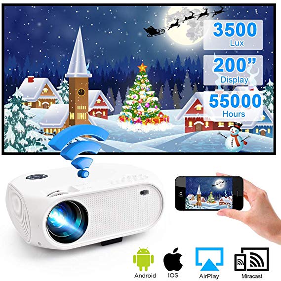 WiFi Projector 3500Lux Weton Wireless Portable Mini Projector LED Video Projector 200" Display Home Movie Projector, Compatible with Smartphones,TV Stick, PS4, Support 1080P HD,USB, HDMI, VGA, AV, SD