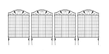 MTB Black Steel Decorative Fence Panel 2 Leaves, Metal Garden Border Folding Fences 44" H36 W (Pkg of 4, Linear Length 12 feet)