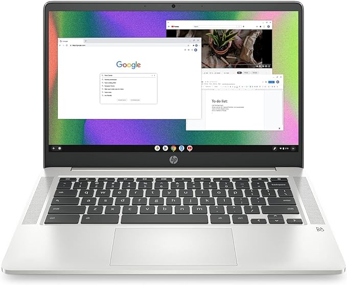 HP Chromebook 14 Laptop, Intel Celeron N4120, 8 GB RAM, 192GB Storage(128GB eMMC 64GB SD), 14" FHD Display, Chrome OS, Thin Design, 4K Graphics, Long Battery Life, Backlit Keyboard, Mineral Silver