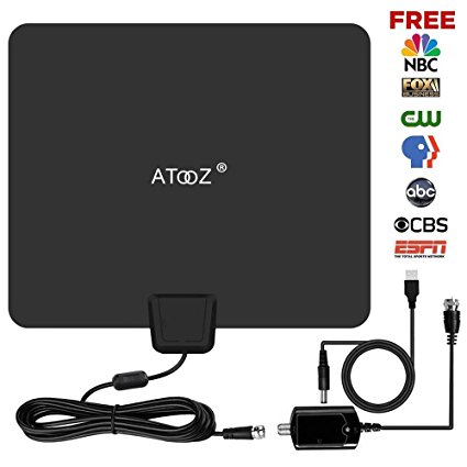 TV Antenna, ATOOZ Digital 4K 1080P HDTV Antenna Indoor HD 16.5Ft Cable with Magnetic Ring and Amplifier Booster 2018 Newest Version - Black