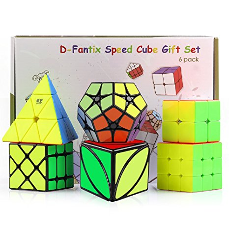 D-FantiX Speed Cube Set, Cyclone Boys 2x2 3x3 Speed Cube Stickerless, Pyramid Cube, Qiyi Ivy Cube, Shengshou 2x2 Megaminx, Fisher Cube, Magic Cube Puzzles Toys Christmas Gift Set for Kids