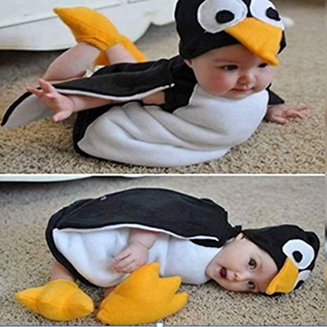 Infants Cute Penguin Suit Baby Cartoon Fleece Hooded Young Children Cosplay Costume Romper   Shoes