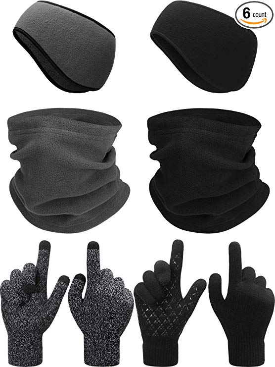 SATINIOR 6 Pieces Ear Warmer Headband Warmer Face Mask Fleece Neck Gaiter Touch Screen Winter Knit Gloves for Men and Women