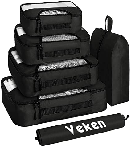 Veken 6 Set Packing Cubes, Travel Luggage Organizers with Laundry Shoe Bag