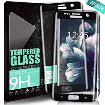 Galaxy S7 Edge Screen Protector DANTENG Full Screen Coverage (2 Pack) Ultra HD Clear Scratch Resistant Tempered Glass Screen Protector for Galaxy S7 Edge - Black