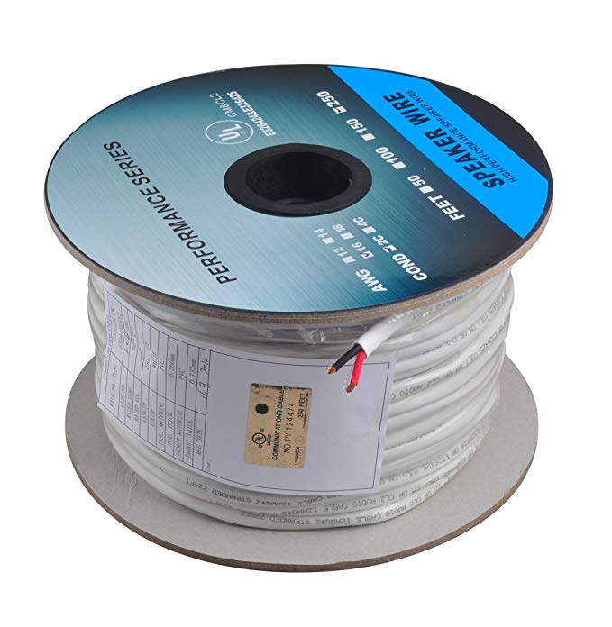 C&E 250 Feet 16AWG CL2 Rated 2-Conductor Loud Speaker Cable (For In-Wall Installation)