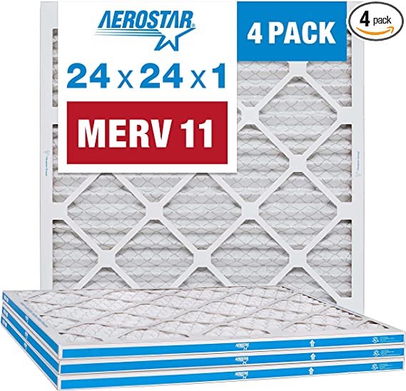 Aerostar 24x24x1 MERV 11 Pleated Air Filter, AC Furnace Air Filter, 4 Pack (Actual Size: 23 3/4"x23 3/4"x3/4")