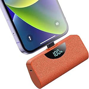 Mini Portable Charger Power Bank for iPhone, 5200mAh External Battery Charging Bank, 20W PD Fast Charging Battery Pack Portable Phone Charger for iPhone 14 Pro Max/14/13/12/11/XR/X/8/7/6/SE (Orange)