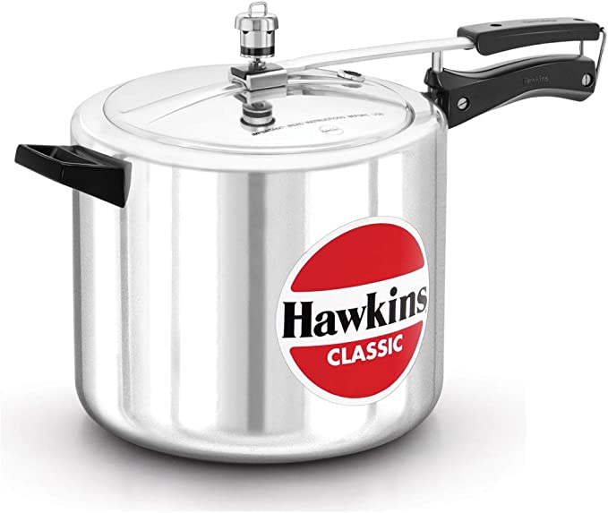 Hawkins Classic Aluminum Pressure Cooker, 10-Liter, Silver