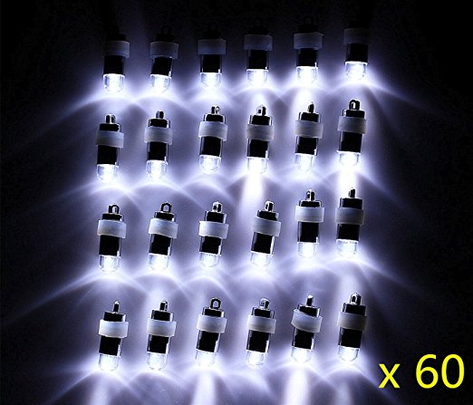 60x Cool White Non-blinking LED Mini Party Lights for Balloons Paper Lanterns Floral Party Decoration, Waterproof and Submersible