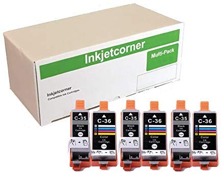 Inkjetcorner Compatible Ink Cartridge Replacement for PGI-35 CLI-36 for use with iP100 iP110 Printer (3 Black 3 Color, 6-Pack)