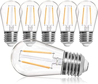 OxyLED 6 Packs E27 Retro Screw Bulb,2W LED Replacment Bulbs,LED Filament Bulbs 2500K Warm White,Vintage Energy Saving Light Bulbs for S14 Heavy Duty String Lights,Home Party Festival Christmas Decor