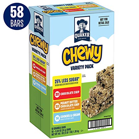 Quaker Chewy Granola Bars, 25% Less Sugar, Variety Pack, 58 Bars