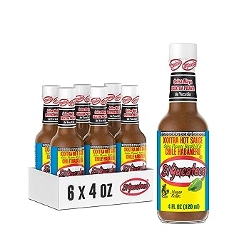 El Yucateco XXXtra Hot Habanero Sauce, 4 oz, 6 Pack,11,250 Average Scoville Units, Gluten Free, Sugar Free