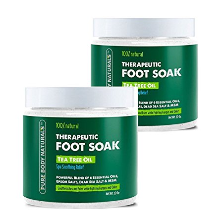 Foot Soak with Tea Tree Oil - 20 oz Tea Tree Essential Oil Foot Bath Fights Fungus & Bacteria,Soothes Aches & Pains,Soften Corns & Calluses,Foot Soak with Pure Dead Sea Salt & Essential Oils, 2 pack