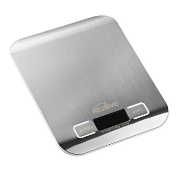 Kealive Digital Scale, Food Scale Kitchen Scale, Digital LCD Display, 11lb 5KG, Stainless Steel Silver