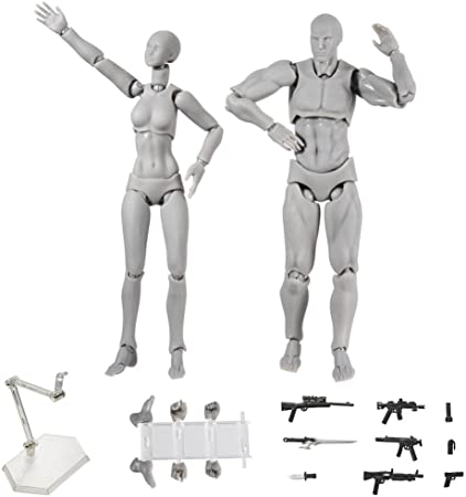 ALEXTREME Art Mannequin Set,Action Figure,2 Pcs/Set Light Body PVC Movebale Action Figure Model for SHF Version 2.0 Gifts (01, Grey)