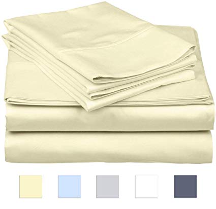 SanCozy 400 Thread Count Sheet Set, 3 Piece Set, Cotton, Twin Size,Ivory,Sateen Weave Bedsheet, Breathable, Fits up to 18 inches deep mattresses