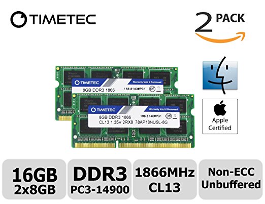 Timetec Hynix IC Apple 16GB Kit (2x8GB) DDR3L 1866MHz PC3-14900 SODIMM Memory Upgrade For iMac 17,1  w/Retina 5K Display (27-inch Late 2015) A1419 (EMC 2834) MK462LL/A, MK472LL/A, MK482LL/A (16GB Kit (2x8GB))