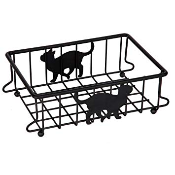 Lily's Home Cat-Themed Wire Basket, Kitchen and Desk Organizer, Cute Caddy for Cat Lovers for Kitchen, Pantry, Cabinet, Bathroom and Office (Small)