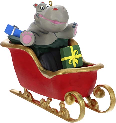 Hallmark Keepsake Ornament 2019 Year Dated Hippo in Sleigh Musical (Plays I Want a Hippopotamus for Christmas Song)