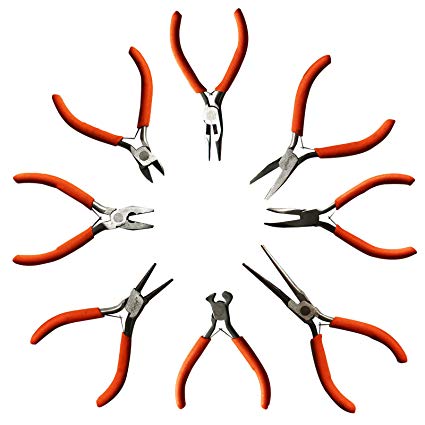 Kurtzy 8 Piece Set of Plier Tools Wire Cutters, Flat Nose Pliers, Round Nose Pliers and more - Heavy Duty Tool Kit for Electrical and Wood Work, DIY and Jewellery Making - Ergonomic Handle