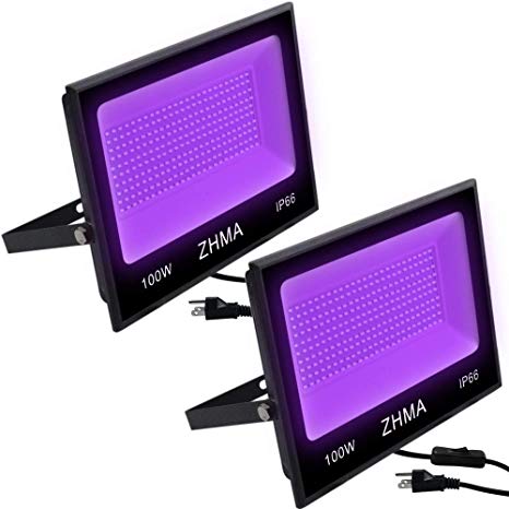 ZHMA 100W UV LED Black Light,IP66 Waterproof UV Light,for Indoor and Outdoor Blacklight Party,Stage Lighting,Aquarium,Neon Glow,Fluorescent Effect, Glow in The Dark Curing.（2 Pack）