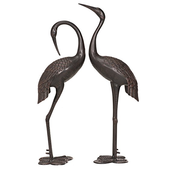 Sunjoy Cast Aluminum 2pcs Garden Accent Decor Crane Set