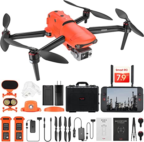 Autel Robotics EVO II Dual 640T Enterprise Bundle, 640*512@30 fps Thermal Imaging Sensor＆8K Visual Camera, Picture-in-Picture Mode, 10 Color Schemes, 1-16x Zoom, 360° Obstacle Avoidance, 42Min Max Flight Time, ADS-B Receiver, Data Encryption, For Firefighting/Search&Rescue/Power Inspection/Public Safety/Border Protection/Hunting, V2