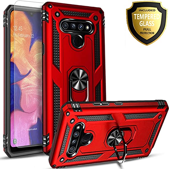 STARSHOP - LG Stylo 6 Case, [NOT FIT STYLO 5 / LG G6 ] With [Tempered Glass Protector Included] Dual Layers Rotatable Ring Kickstand Shockproof Drop Protection Phone Cover - Red