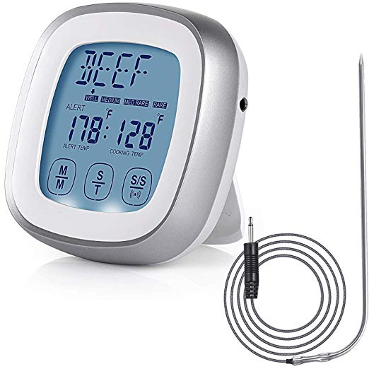 Touchscreen Digital Food Thermometer,Highly Sensitive Oven Instant Read Meat Thermometer with Timer Alert and Long Food Probe for Cooking, BBQ, Baking Barbecue,Baking