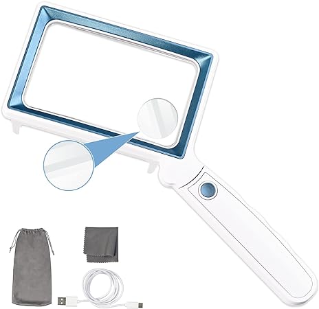 Faburo Magnifying Glass with Light and Stand(4X/10X), Folding Design Magnifier with 20 LEDs Illuminated, Reading Magnifying Glasses with Light for Close Work, Lighted Gift for Low Visions