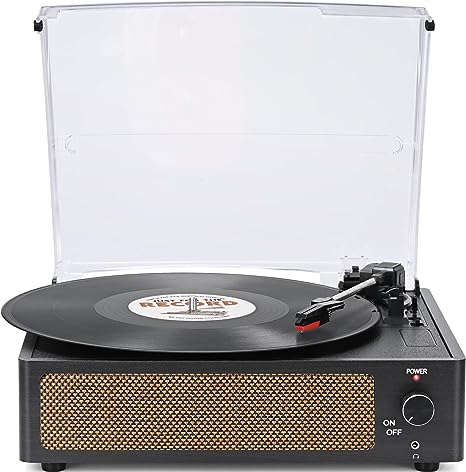 WOCKODER Vinyl Record Players Vintage Turntable for Vinyl Records with Speakers Belt-Driven Turntables Support 3-Speed, Bluetooth Wireless Playback, Headphone, AUX-in, RCA Line LP Vinyl Players Black