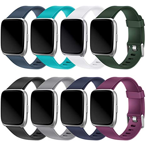 Maledan for Fitbit Versa Bands, Classic Wristband Replacement Accessories Band for Versa Smartwatch Women Men(8 Pack), Large Small