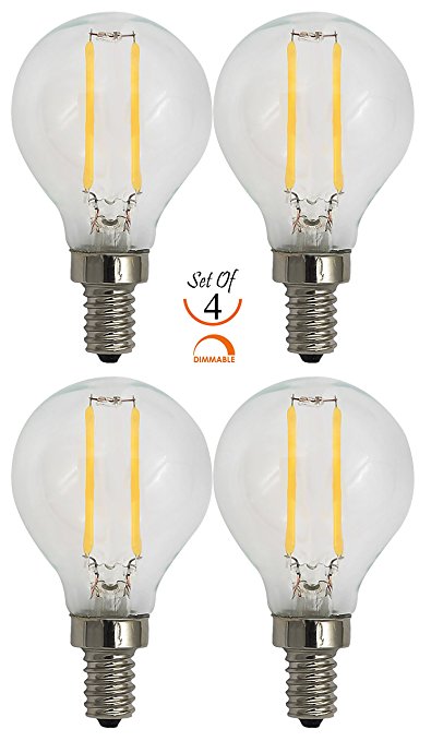 SleekLighting 2 Watt G16.5 E12 LED Filament Globe Light Bulb, Dimmble (25W Incandescent Replacement) Warm White 2700K - 4 pack