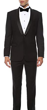 Ferrecci Men's Reno Slim Fit Shawl Lapel Collar 2 Piece Tuxedo Suit Set - Tux Blazer Jacket and Pants