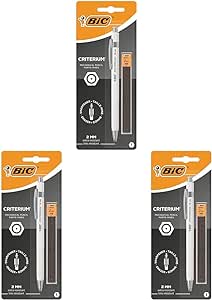 BIC Criterium 2 mm HB-Druckbleistift - schwarzer oder weißer Schaft, 1er Blister   6 Nachfüllminen HB (Packung mit 3)