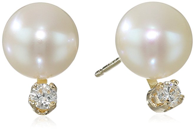 Bella Pearl Chinese Freshwater Cultured Pearl Diamond Stud Earrings