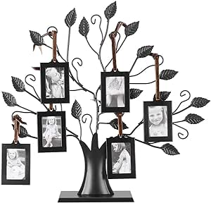 Yosoo Family Tree Picture Frame Display with 6 Hanging Picture Photo Frames, Wall Decor, Table Decor, Gifts for Mom (Photo Frame Size: 6.4 * 4.6cm/2.52 * 1.81in)