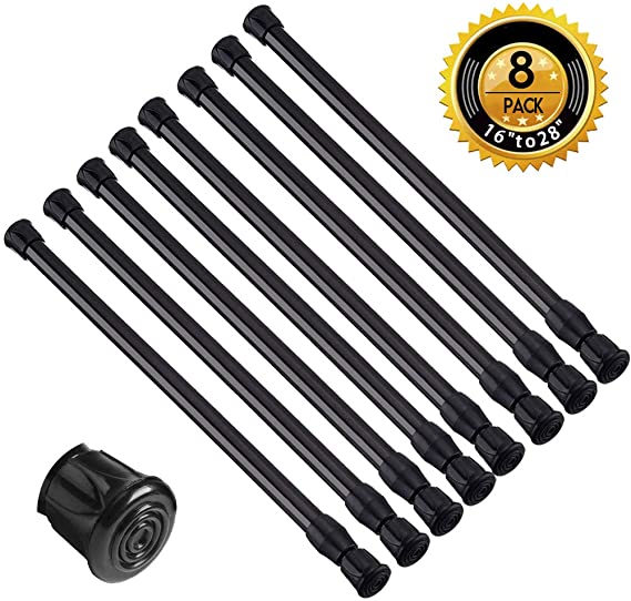 AIFENTE 8 Pack Tension Rods-Cupboard Bars Small Short Spring Tension Rods 15.7" to 28" Black Curtain Rod Tension Spring Rod