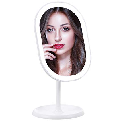Makeup Mirror with LEDs-3 Colors of Light , Rechargeable Portable Vanity Mirror with Touch Screen Switch 180° Rotation Detachable Cosmetic Beauty