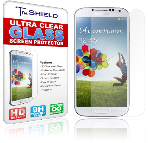 2-PACK Samsung Galaxy S4 Screen Protector - Tempered Glass - Package Includes Microfiber Cleaning Wipe and 2 x Tempered Glass Screen Protectors - by TruShield