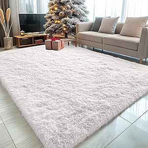 OLANLY 5x7 Machine Washable Large Area Rugs for Living Room, Bedroom, Soft Fluffy Shaggy Bedside Rug, Indoor Floor Carpet for Kids Girls and Boys, Dorms, Nursery, Home Decor Aesthetic, White