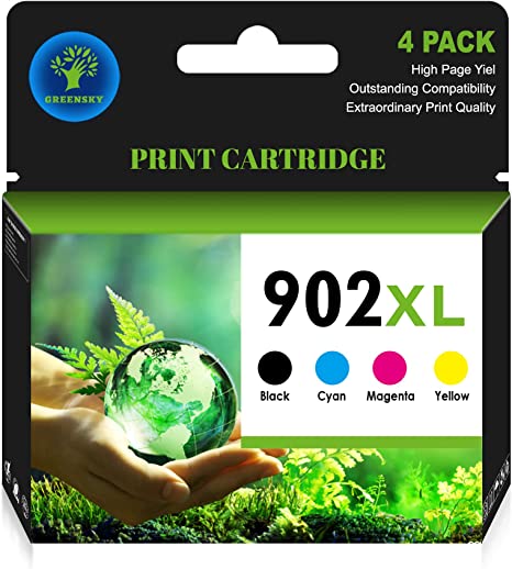 GREENSKY Compatible Ink Cartridge Replacement for HP 902 XL 902XL to use with Officejet 6978 6968 6962 6970 6958 Printers(Black, Cyan, Magenta, Yellow, 4 Packs)