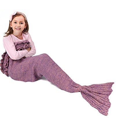 Mermaid Blankets, Holidayli Handmade Knitted Mermaid Tail Blankets for Girls All Season Party Birthday Gifts (56X28" kids-Pink)